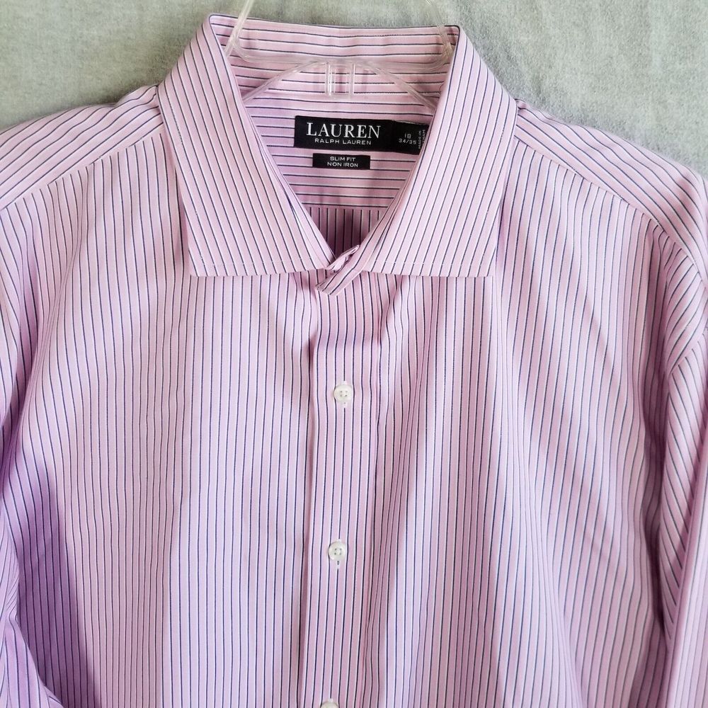 Lauren Ralph Lauren Black Label Mens 18 (34/35) Shirt Pink Striped Long Sleeve